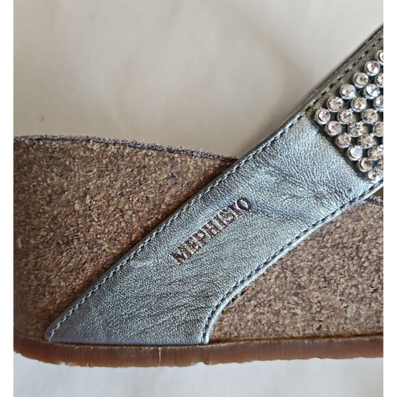 Mephisto Milly Shoes Womens Size 7 Steel Silver Wedge Sandals Rhinestone Straps - Picture 12 of 15